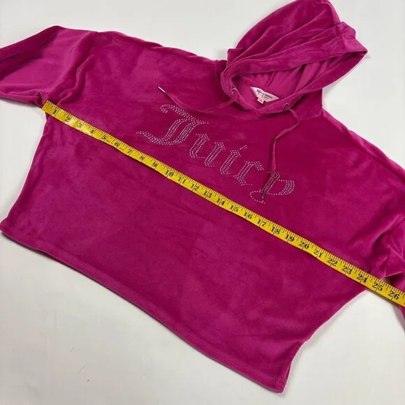 Juicy Couture Pink Velour Hoodie Womens M Cropped Rhinestone Y2K Sleepware - Picture 4 of 7